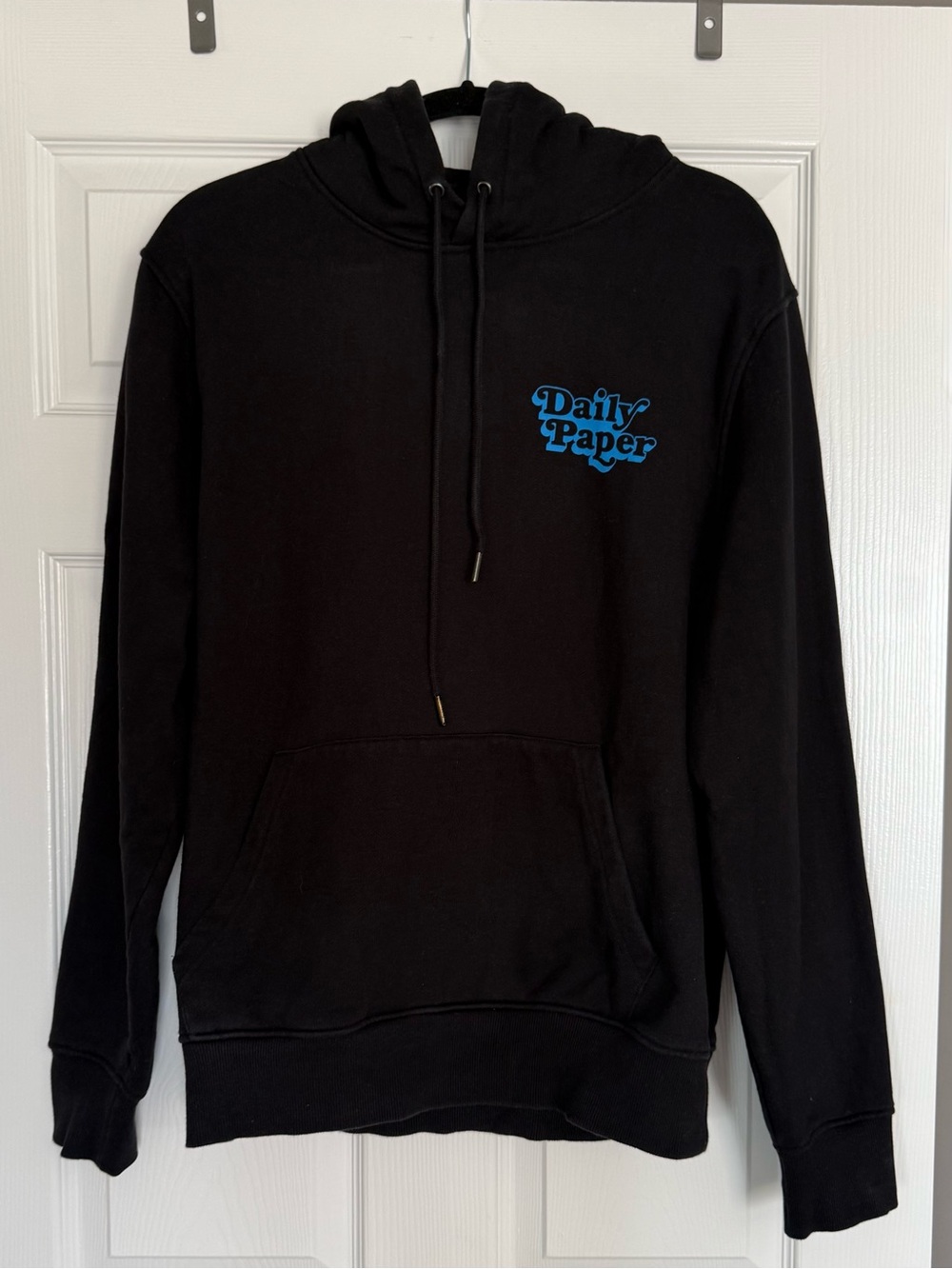 MENS Daily Paper- Black Hoodie with Blue Logo